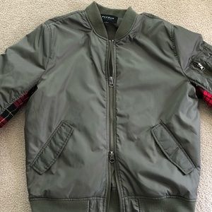 PacSun Olive & Flannel Double-Zipper Bomber Jacket